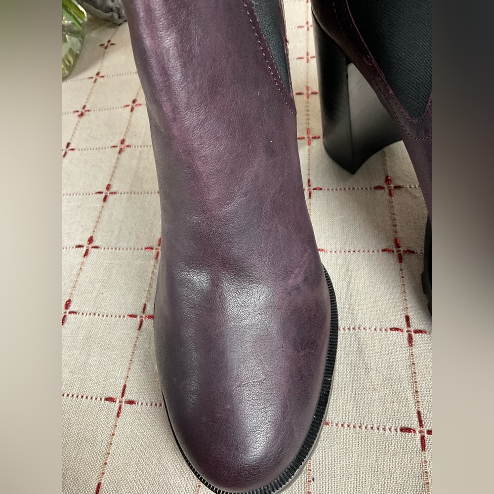 PAIGE “Natasha” Oxblood (Burgundy) Leather Short Boots Chunky Chelsea Bootie 9.5 - Picture 9 of 11